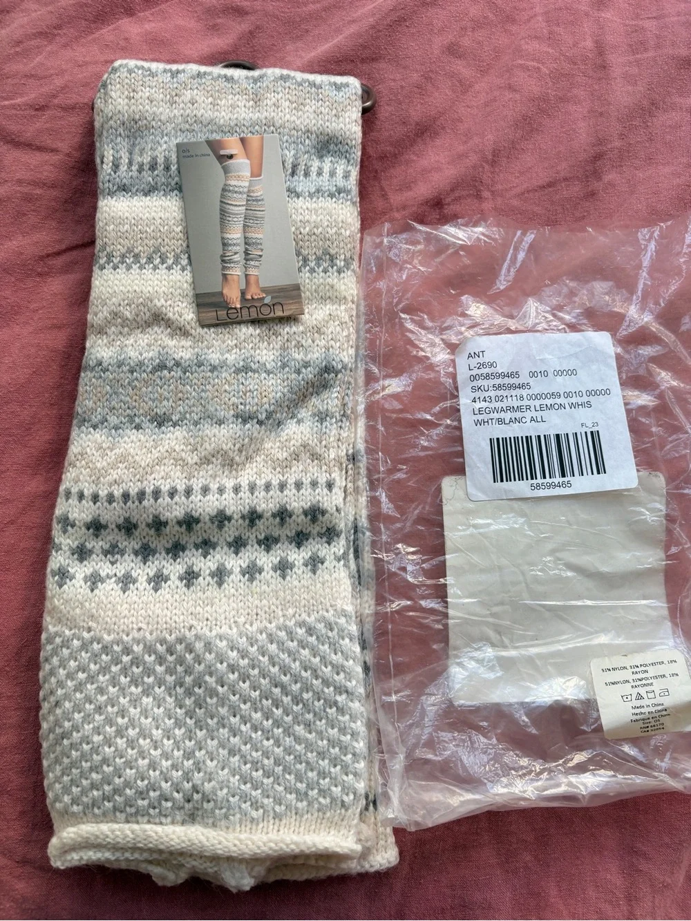 Anthropologie Fair Isle Knit Leg Warmers in Gray, Cream & Gold